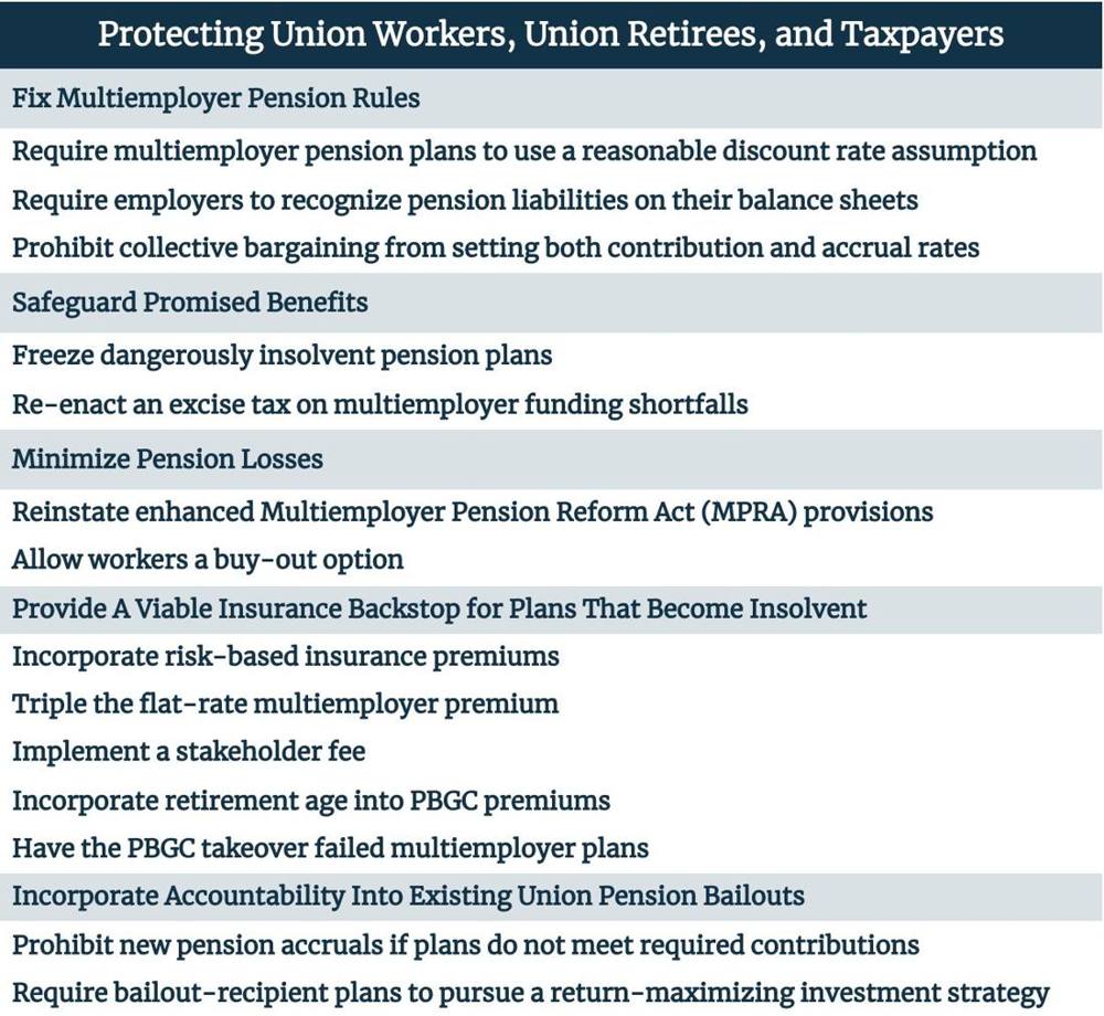 Protecting Union Workers, Union Retirees, and Taxpayers Table